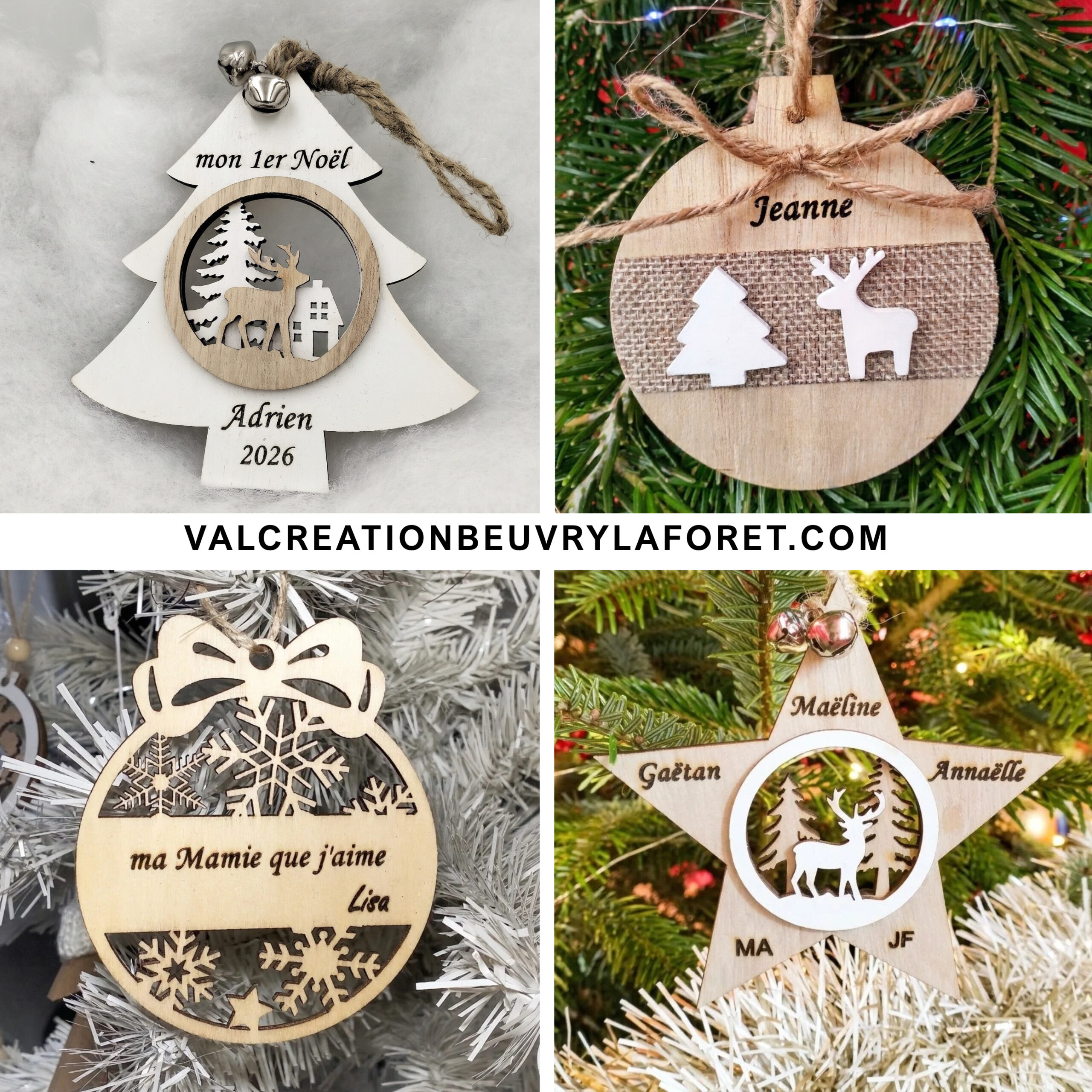 Boules et suspensions de Noel bois